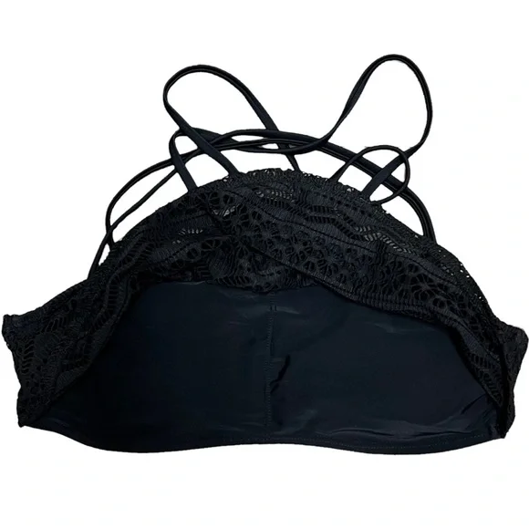 NWT Hula Honey High Neck Bikini Swim Top Black Lace Overlay XS S M XL Juniors' - Picture 6 of 13